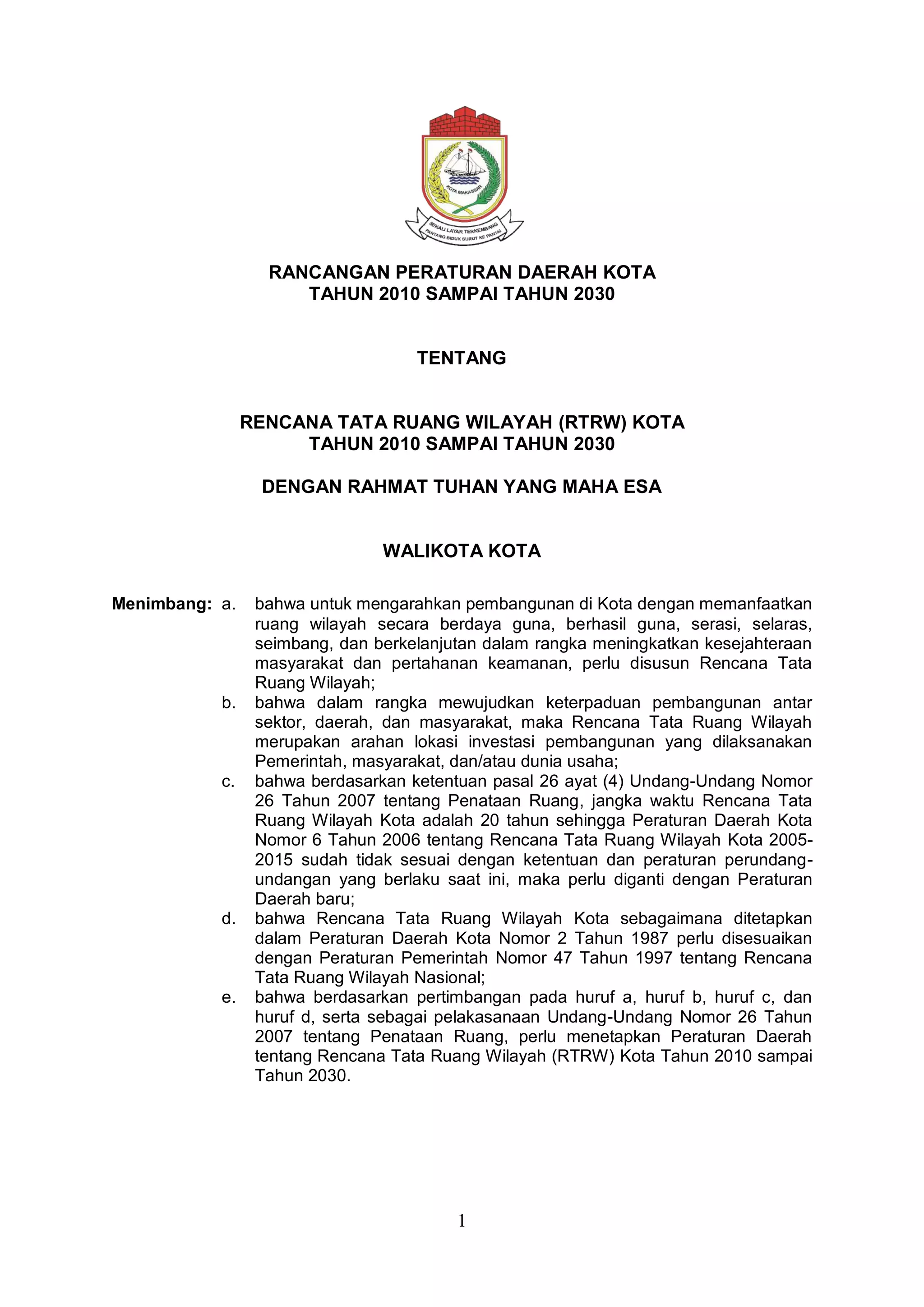 rancangan perda rtrw 2010-2030 makassar | PDF