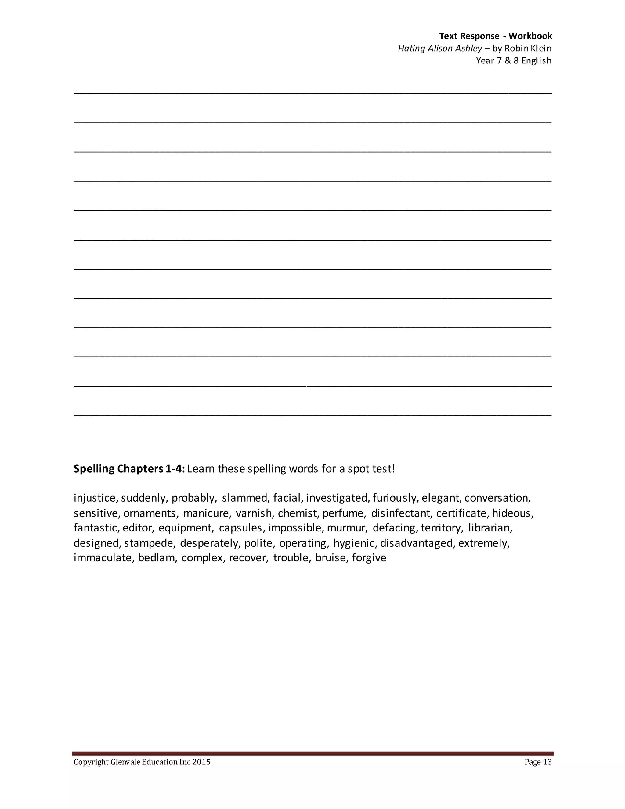A Study Guide to Hating Alison Ashley | DOCX