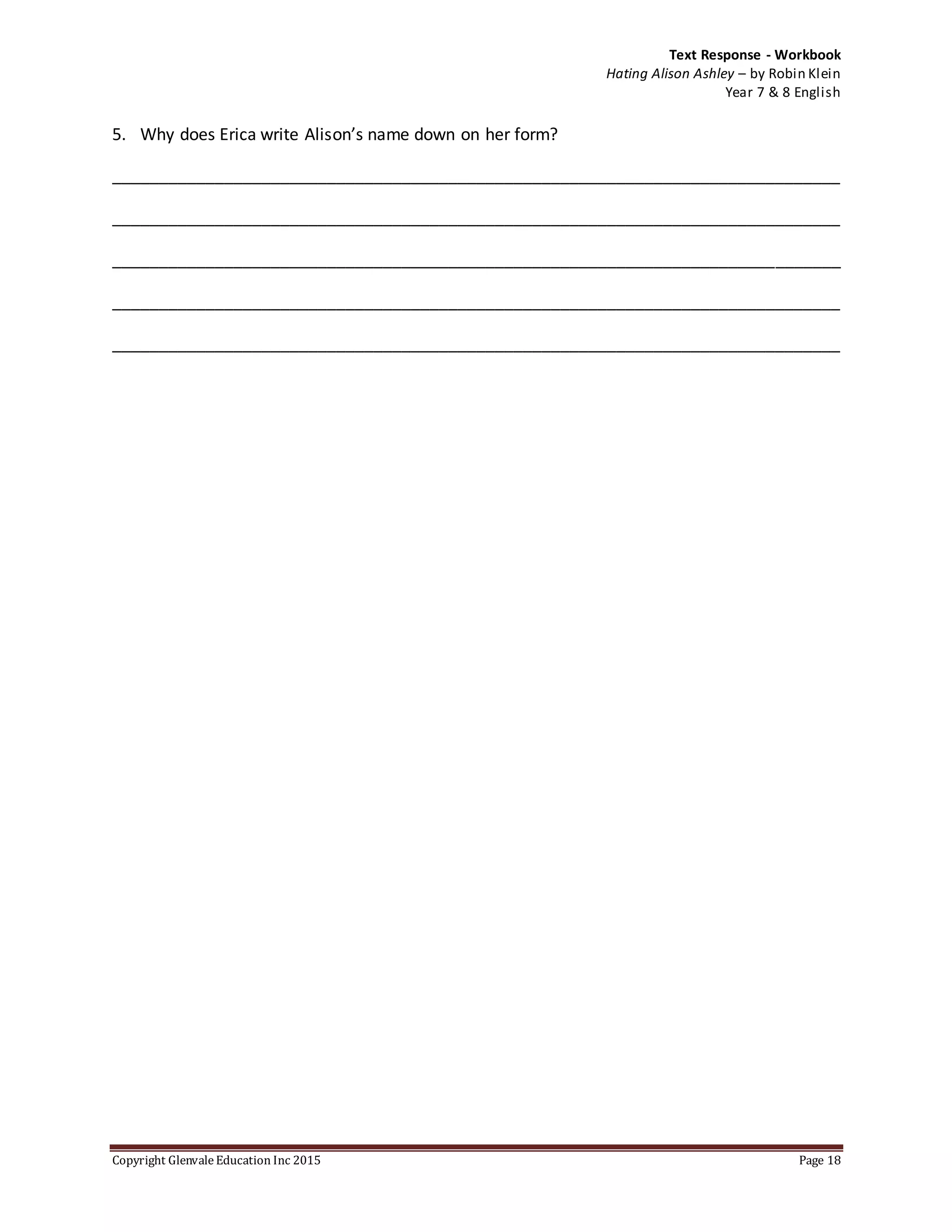 A Study Guide to Hating Alison Ashley | DOCX