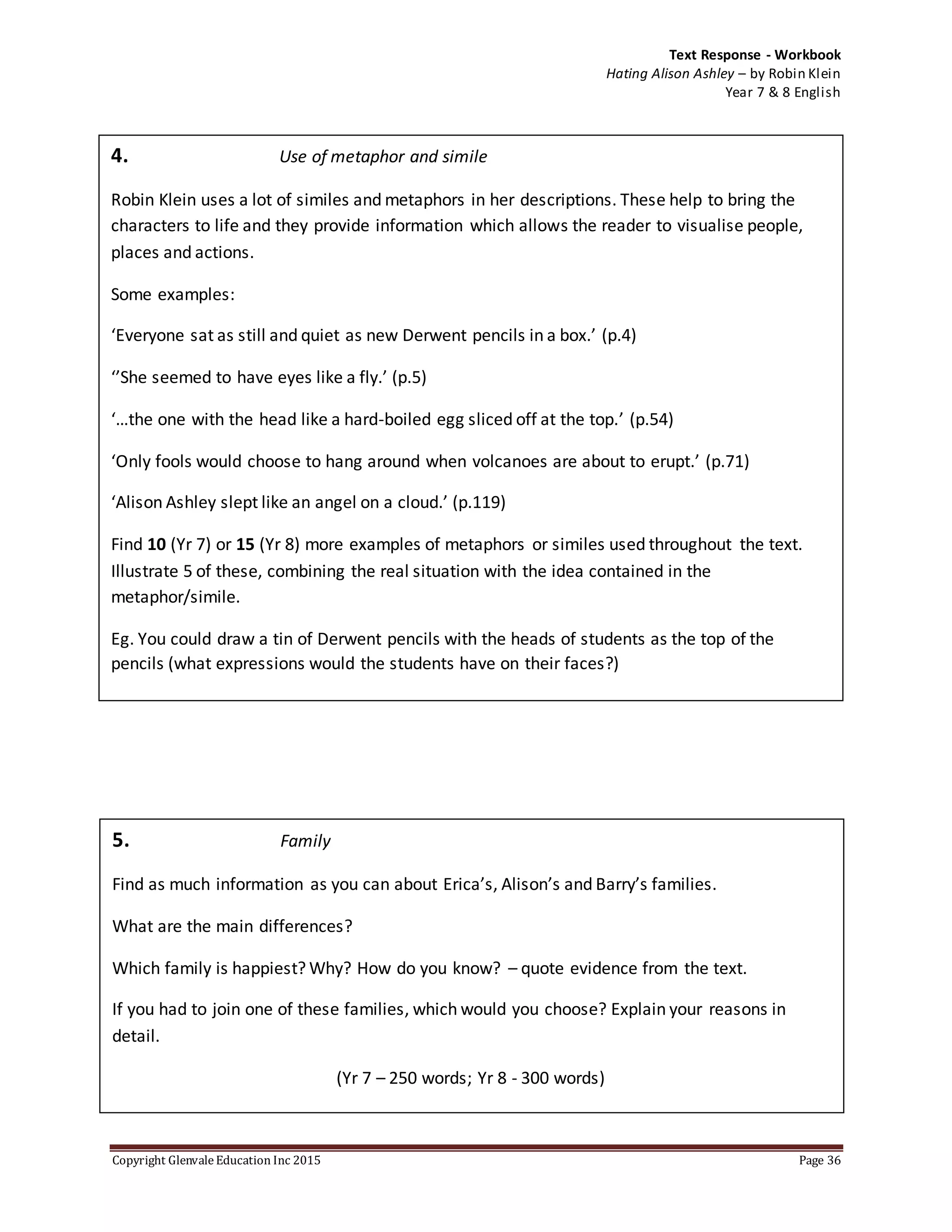 A Study Guide to Hating Alison Ashley | DOCX