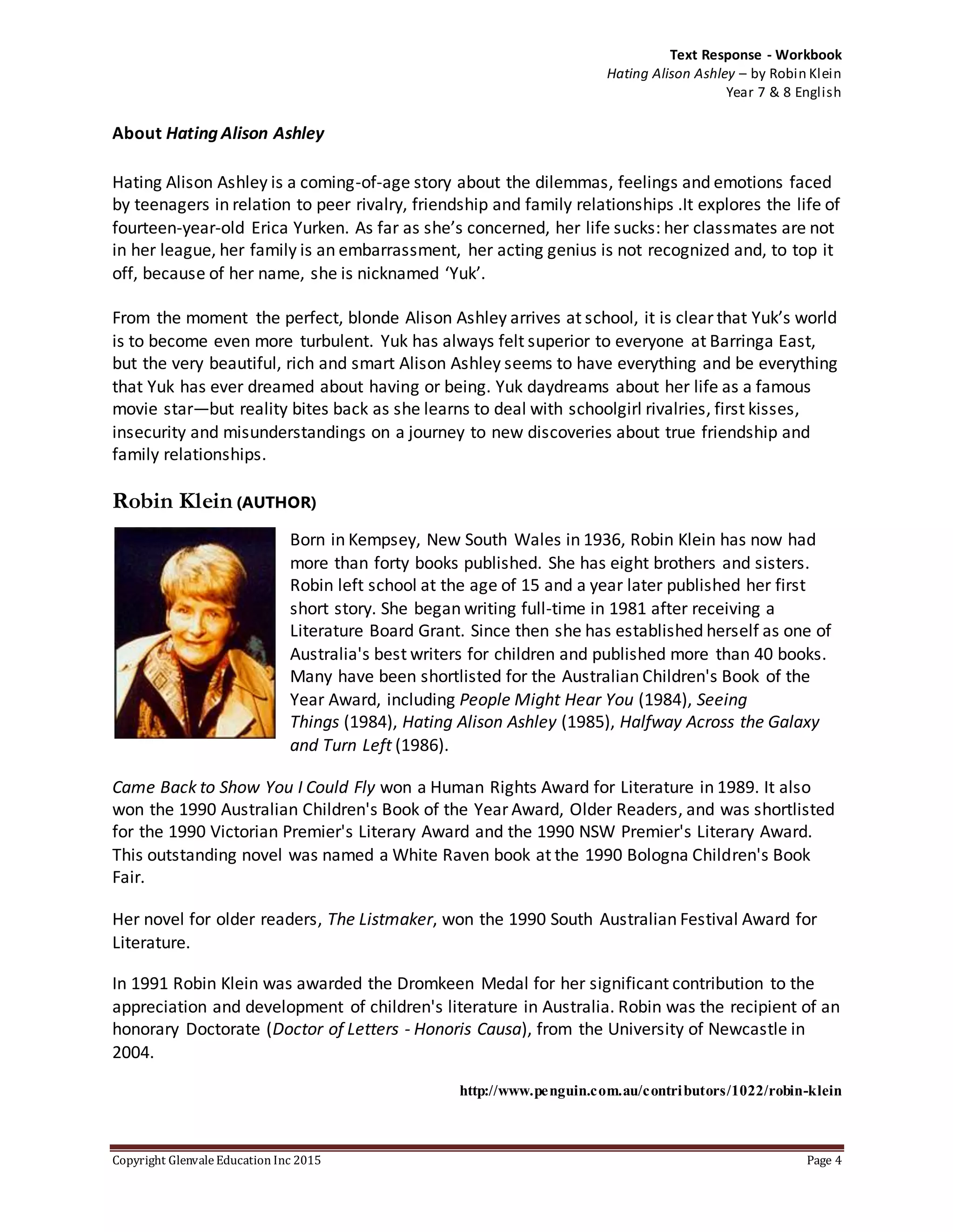 A Study Guide to Hating Alison Ashley | DOCX