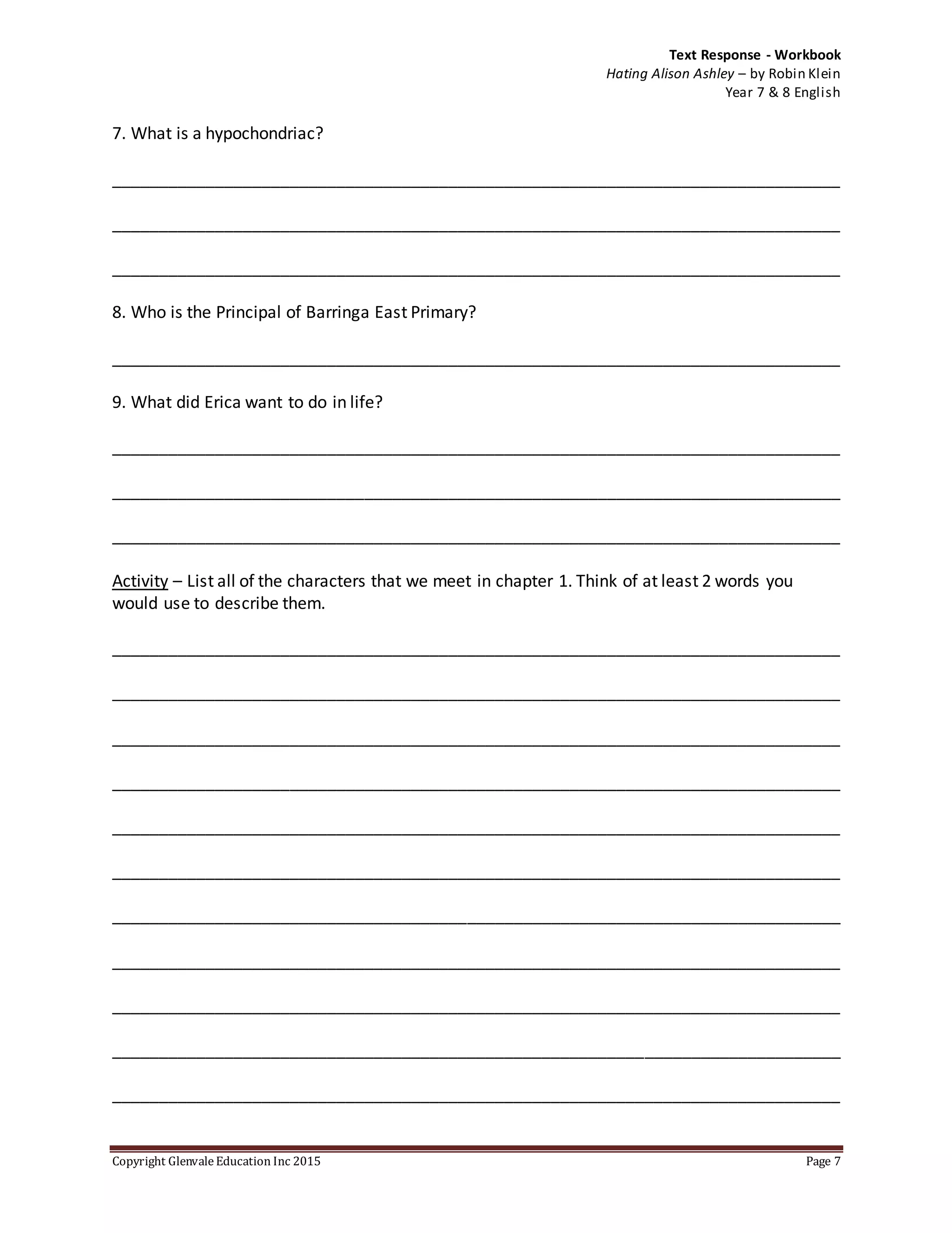 A Study Guide to Hating Alison Ashley | DOCX