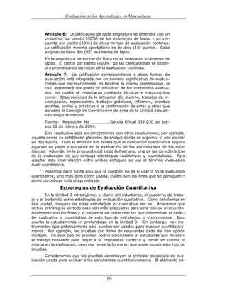 (551) evaluación de la aprendizajes en matematica