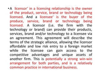 Licensor Line Example Introduction to International Finance - Dr. J. Mexon | PPT