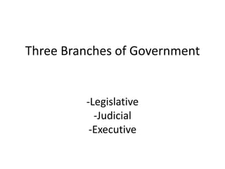 Three Branches of Government -Legislative -Judicial -Executive 