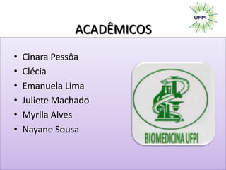 ACADÊMICOS
• Cinara Pessôa
• Clécia
• Emanuela Lima
• Juliete Machado
• Myrlla Alves
• Nayane Sousa
 