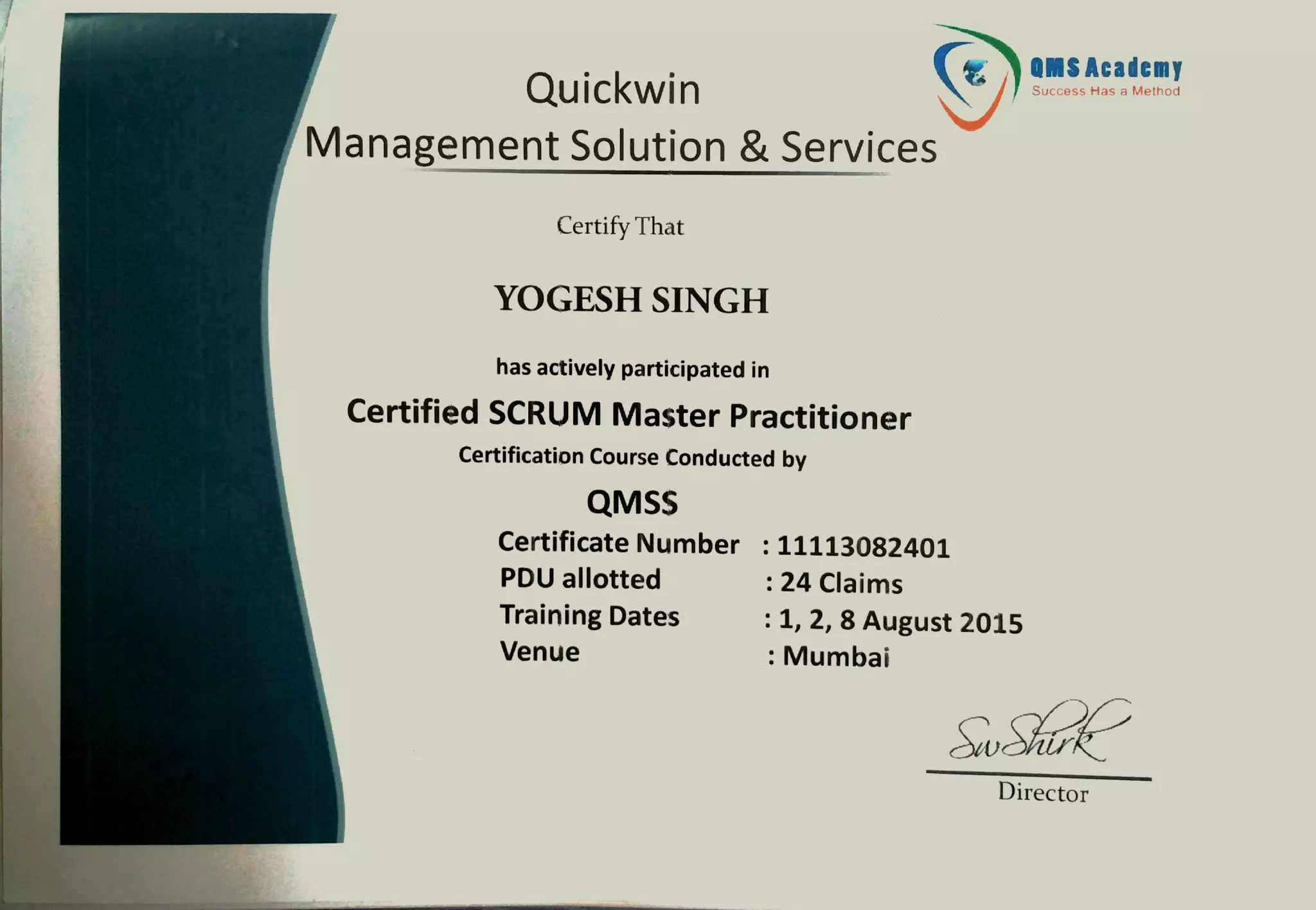 Scrum Master Practitioner_24PDU_Training Certificate | PDF