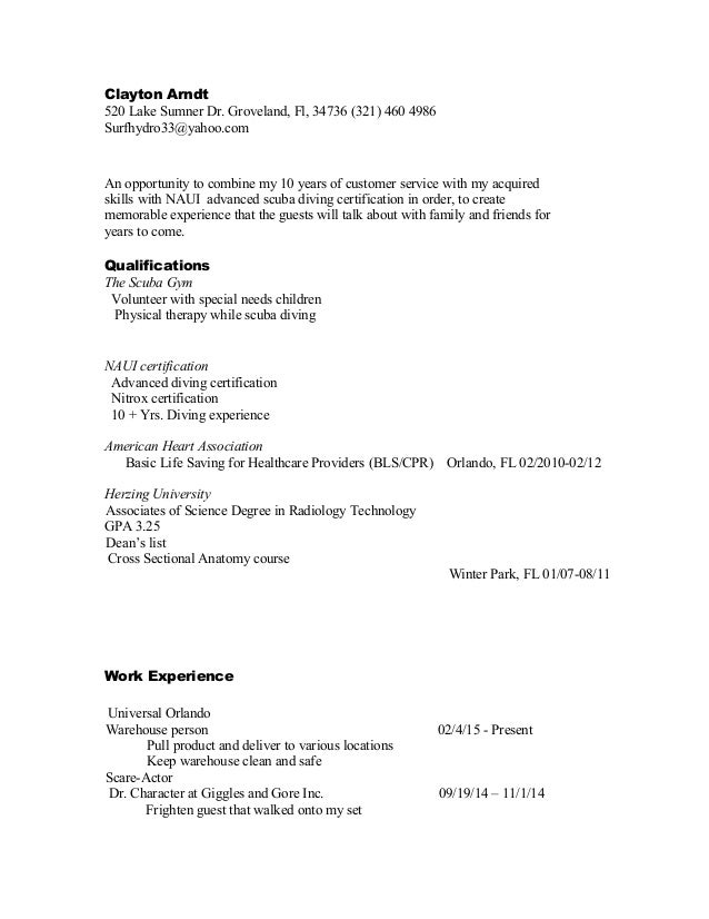 Dive resume