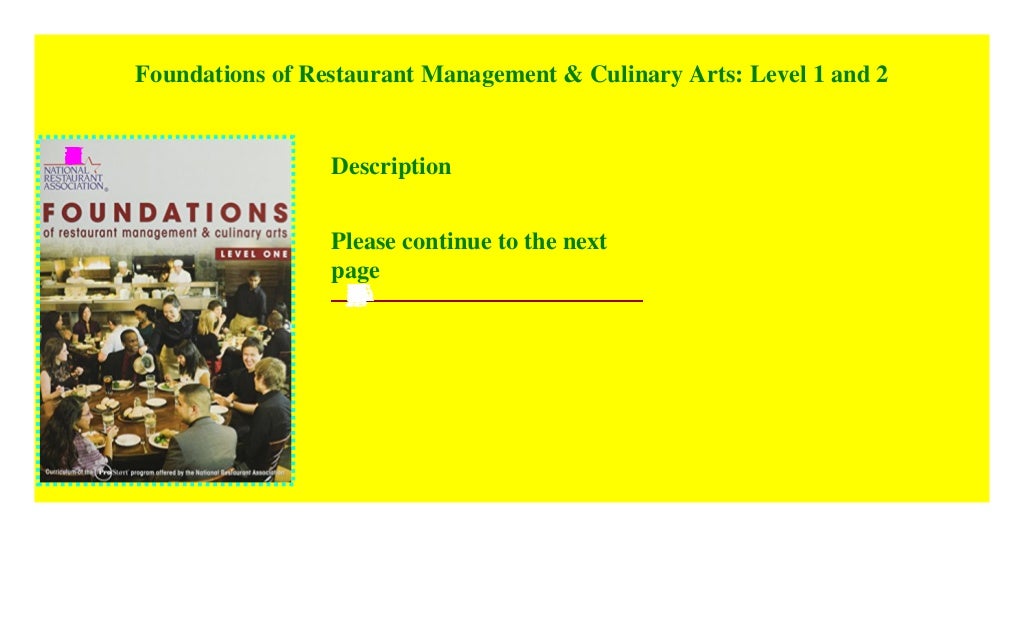 Foundations of Restaurant Management & Culinary Arts Level 1 and 2
