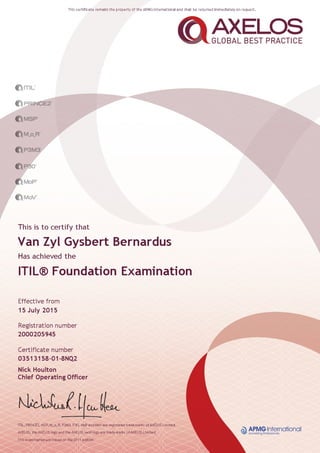 Certificate - ITIL Foundation