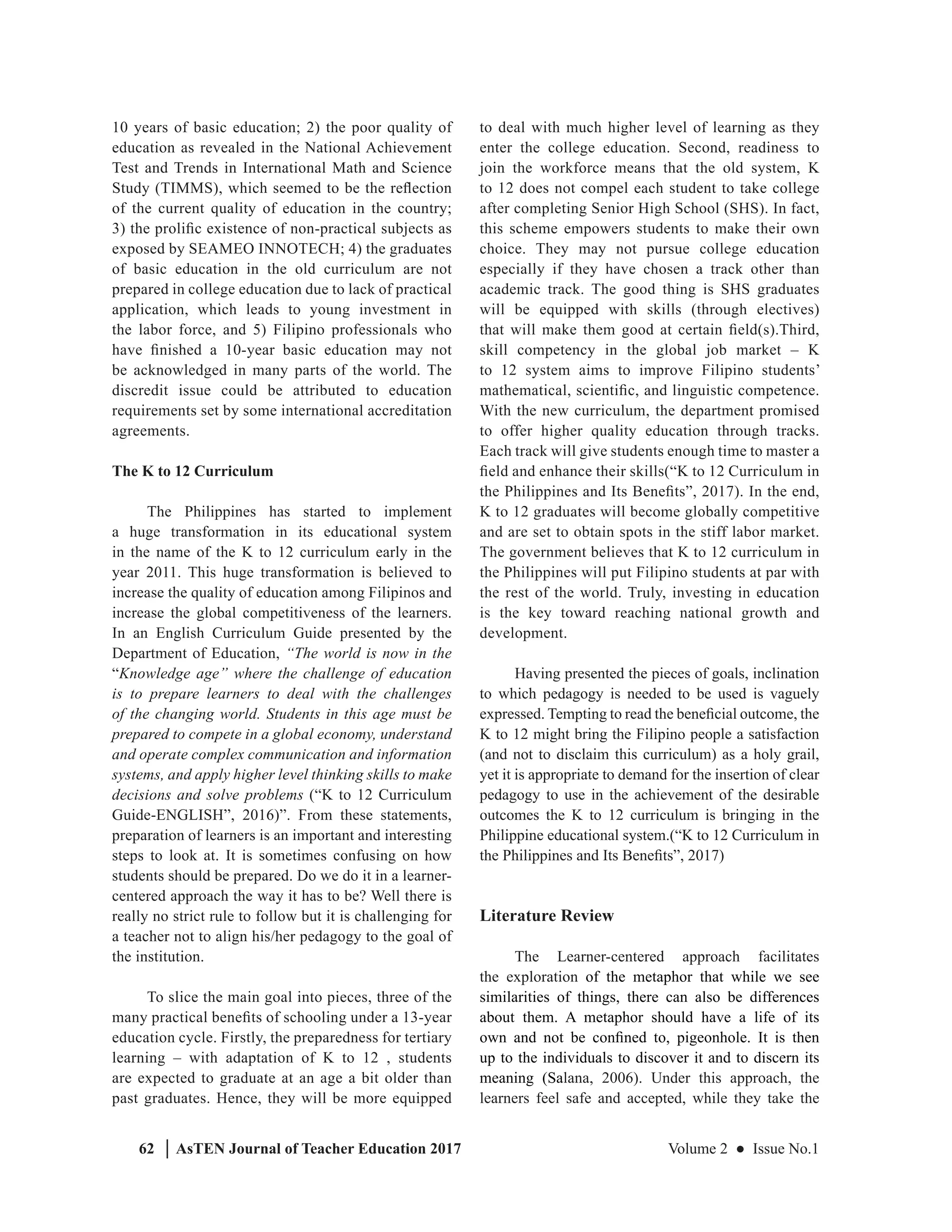 Articulating the Foundations of Philippine K to 12 Curriculum: Learner ...
