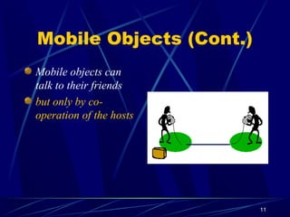11
Mobile Objects (Cont.)
Mobile objects can
talk to their friends
but only by co-
operation of the hosts
 