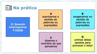 Na prática
2) Quando
empregamos
a ironia
 