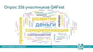 WITH PASSION TO QUALITY QA CONFERENCE #1 IN UKRAINE KYIV 2019
Опрос 236 участников QAFest
 