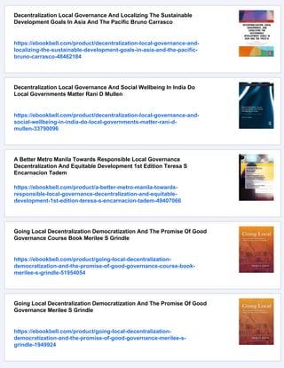 Decentralization And Local Governance In Developing Countries A ...