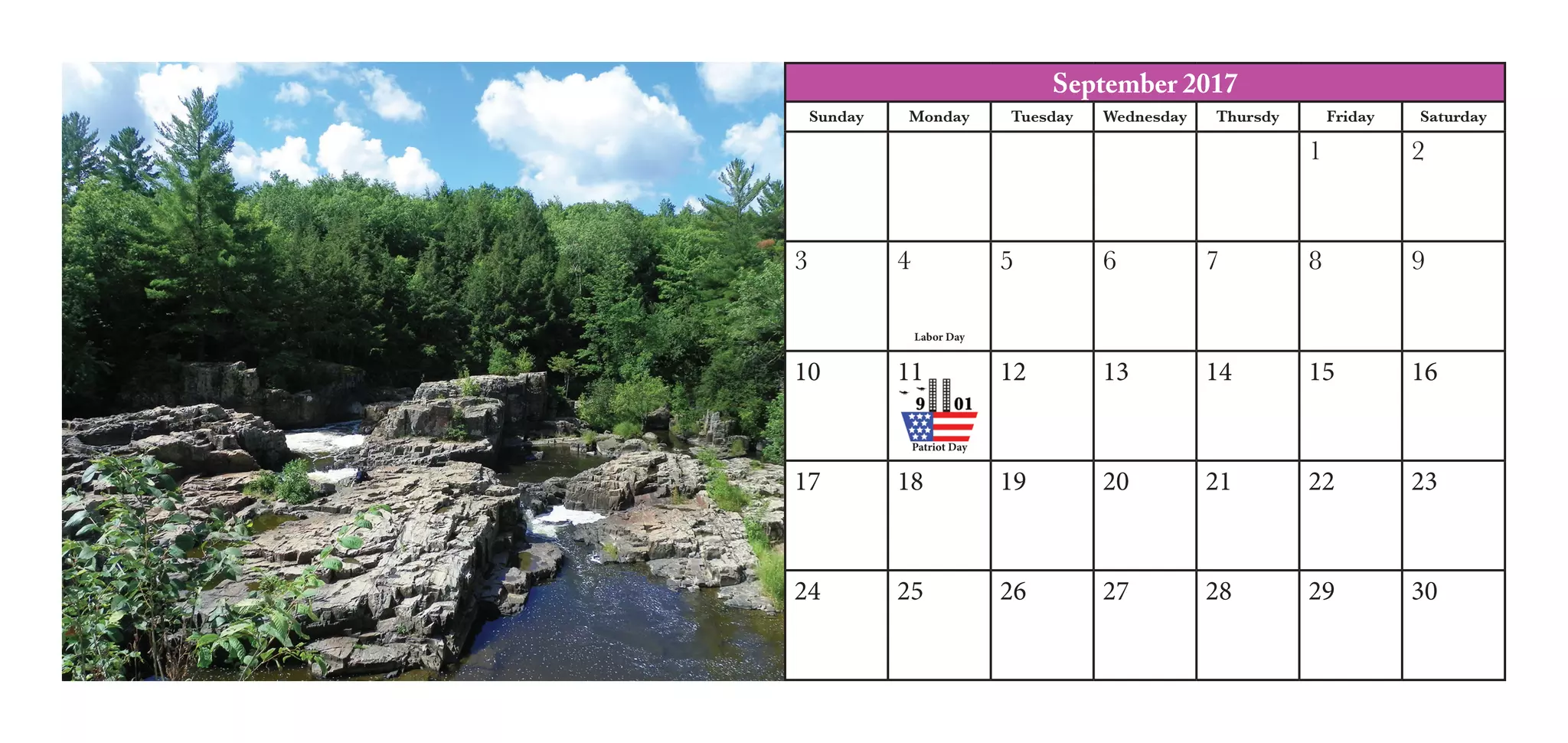 September 2017
Sunday Monday Tuesday Wednesday Thursdy Friday Saturday
1 2
3 4 5 6 7 8 9
10 11 12 13 14 15 16
17 18 19 20 21 22 23
24 25 26 27 28 29 30
Patriot Day
Labor Day
 