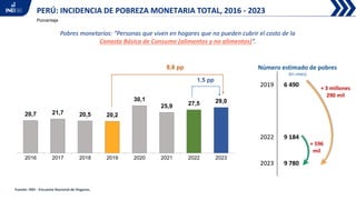 Pobreza monetaria 2023 perú presentación de la inei | PDF