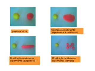 Modificação do elemento
 Igualdade inicial:          experimental achatamento)




Modificação do elemento      Modificação do elemento
experimental (alargamento)   experimental (partição)
 