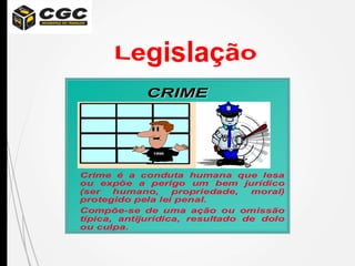 1996
CRIME
CRIME
Crime é a conduta humana que lesa
ou expõe a perigo um bem jurídico
(ser humano, propriedade, moral)
protegido pela lei penal.
Compõe-se de uma ação ou omissão
típica, antijurídica, resultado de dolo
ou culpa.
 