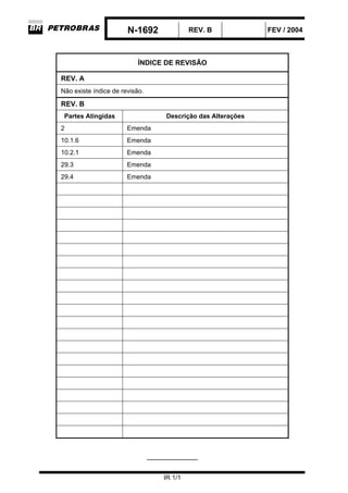 N-1692 REV. B FEV / 2004
IR 1/1
ÍNDICE DE REVISÃO
REV. A
Não existe índice de revisão.
REV. B
Partes Atingidas Descrição das Alterações
2 Emenda
10.1.6 Emenda
10.2.1 Emenda
29.3 Emenda
29.4 Emenda
_____________
 