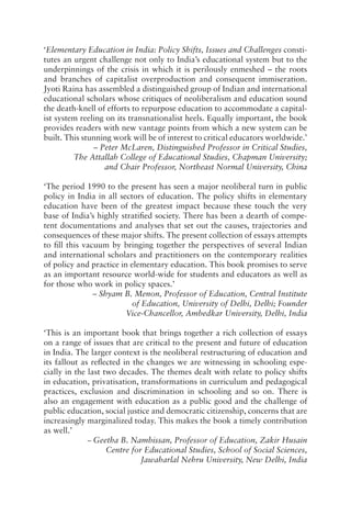 Elementary Education In India Policy Shifts Issues And Challenges Jyoti ...