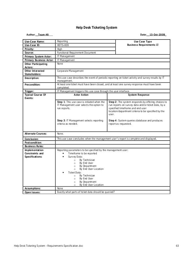 Help Desk Ticketing System Requirements Specification