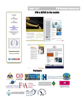 Page 7 of 7 IFM Monthly Newsletter
Partners
IFM & ACRIE in the media
 