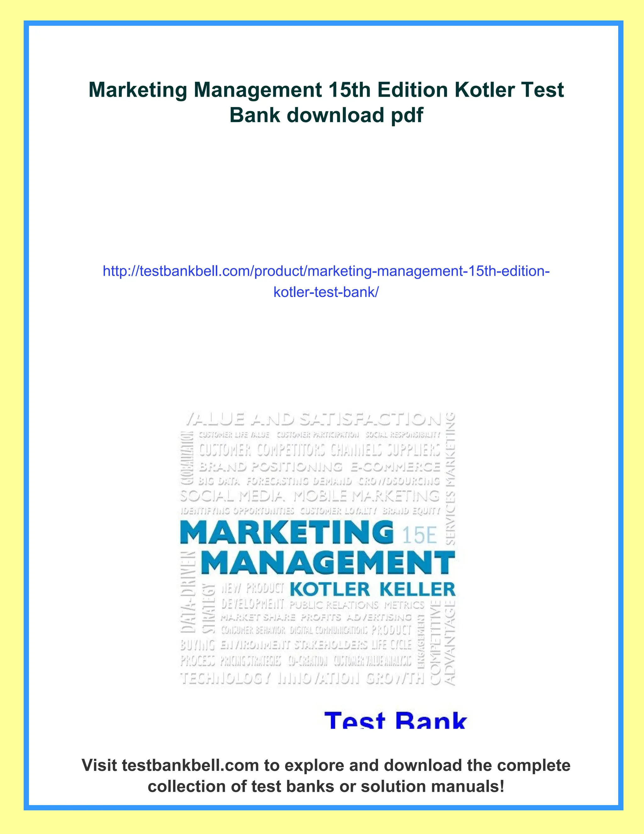 Marketing Management 15th Edition Kotler Test Bank | PDF