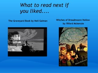 What to read next if
you liked....
The Graveyard Book by Neil Gaiman Witches of Dreadmoore Hollow
 by Riford Mckenzie
 