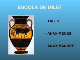 ESCOLA DE MILET TALES ANAXÍMENES ANAXIMANDRE 