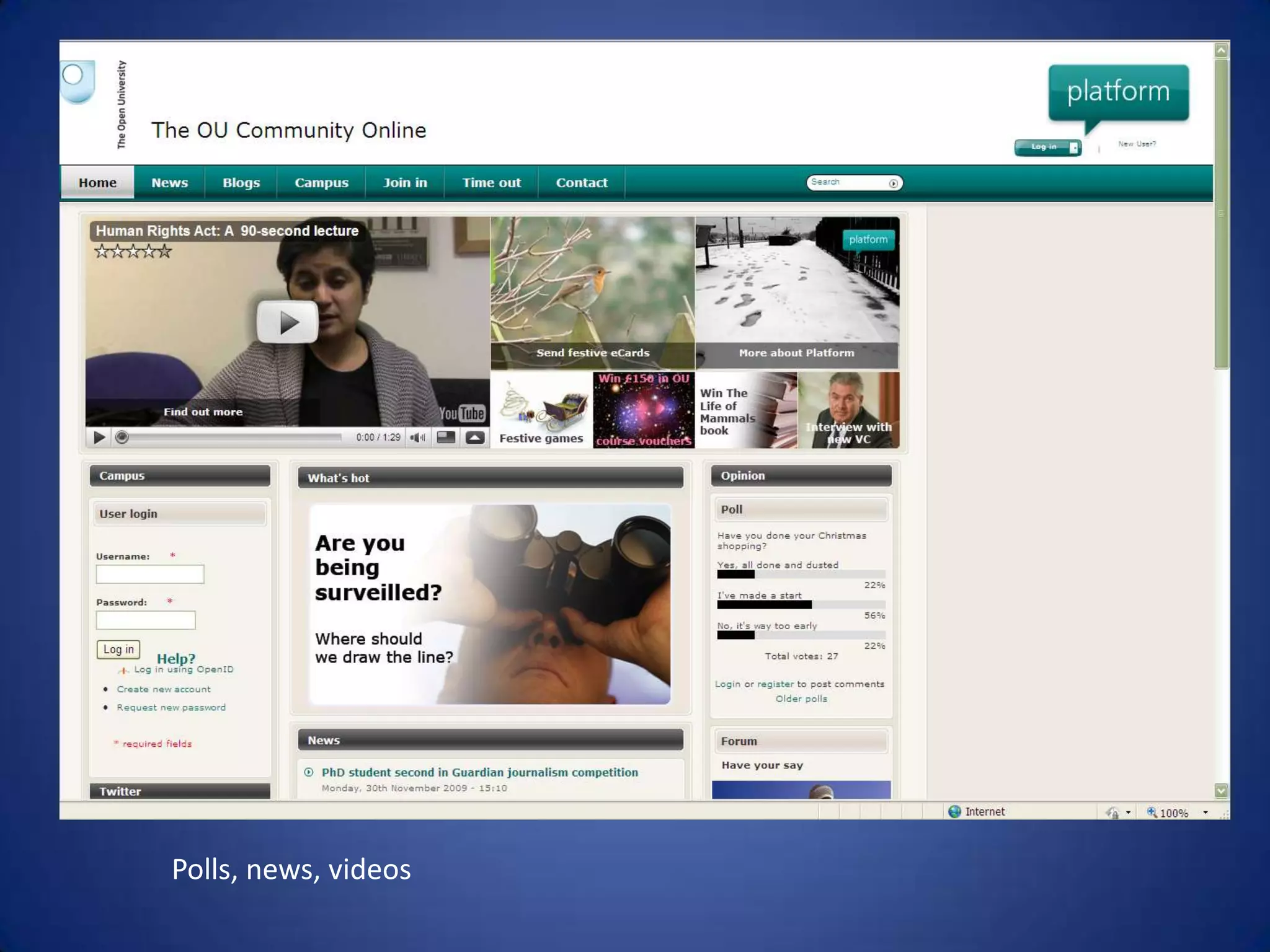Twitter widget; blogs, forums