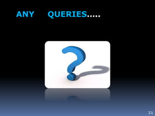 ANY QUERIES…..
21
 
