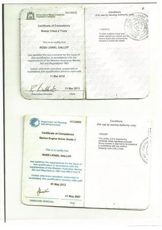 Ross Gallop's Certificates 14 Apr 15