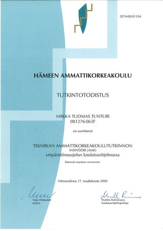 Miikka Tunturi_B.Sc degree Häme