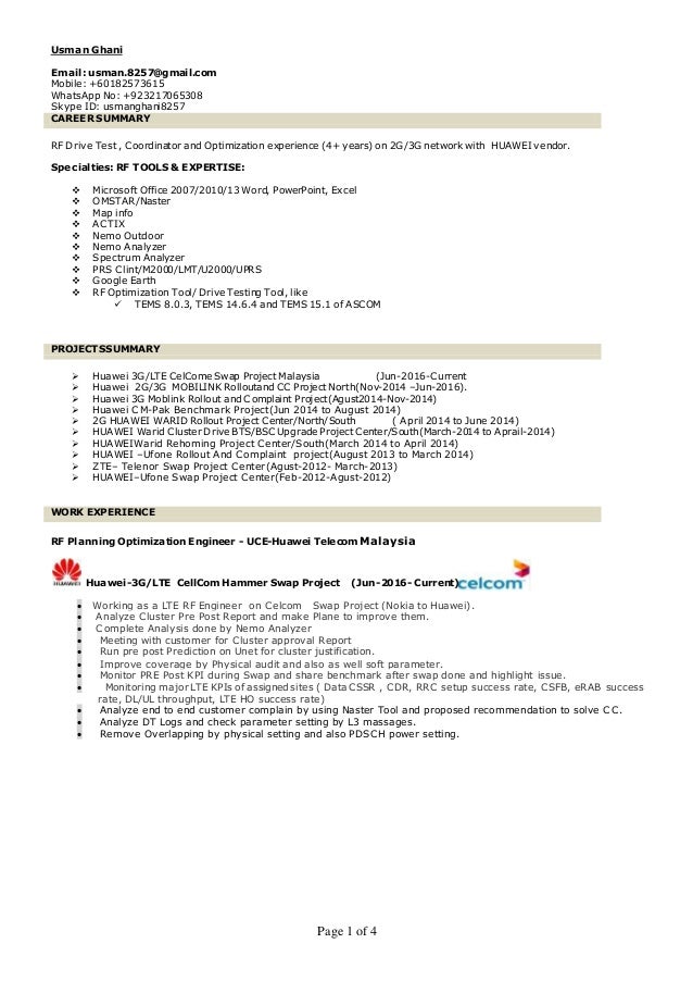 usman ghani resume lte