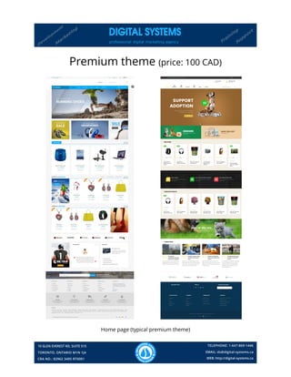 Premium theme (price: 100 CAD)
Home page (typical premium theme)
 