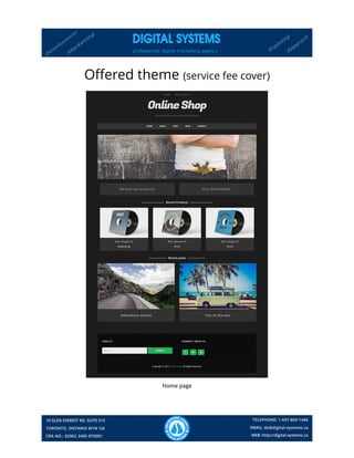 Offered theme (service fee cover)
Home page
 