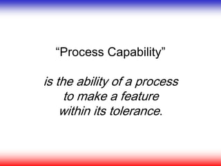 “Process Capability”
is the ability of a process
to make a feature
within its tolerance.
 