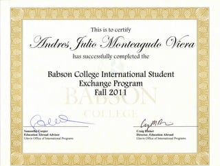 Babson Exchange program diploma