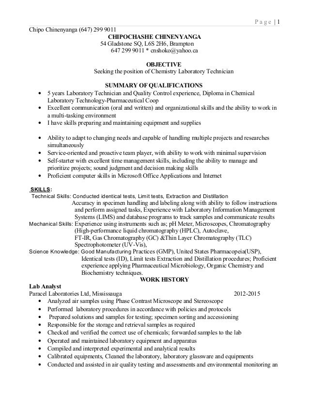 lab technician resume