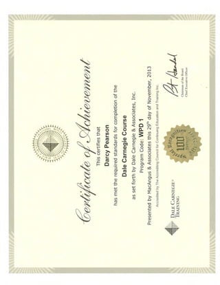 Dale Carnegie Leadership Training - Certificate of Achievement