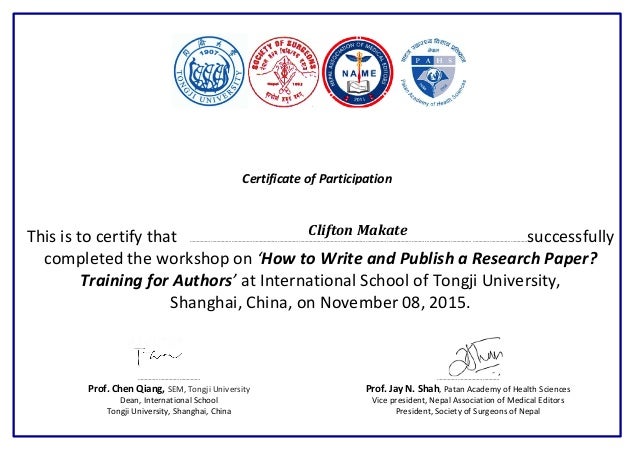 certificate for workshop participation