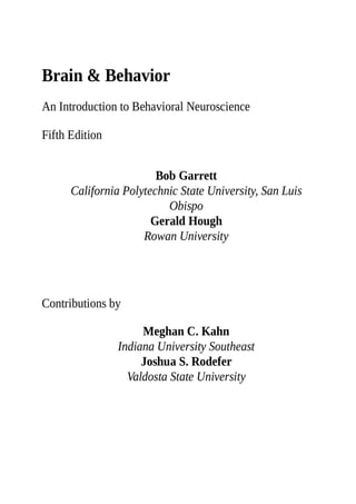 Brain and Behavior: An Introduction to Behavioral Neuroscience 5th ...