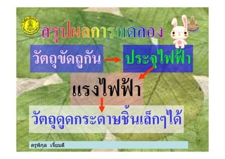 วัตถุขัดถูกัน ประจุไฟฟ้ า
แรงไฟฟ้ า
ครูพิกุล เจียมดี
แรงไฟฟ้ า
วัตถุดูดกระดาษชินเล็กๆได้
 