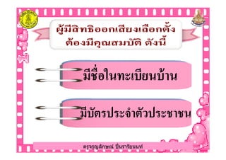 มีชือในทะเบียนบ้านมีชือในทะเบียนบ้าน
ครูจรูญลักษณ์ ปินรารัยนนท์
มีชือในทะเบียนบ้านมีชือในทะเบียนบ้าน
มีบัตรประจําตัวประชาชนมีบัตรประจําตัวประชาชน
ครูจรูญลักษณ์ ปินรารัยนนท์
 