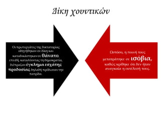 Δημοψήφισμα:
Δημοκρατία
Νέο Σύνταγμα
Στις 8 Δεκεμβρίου 1974 έγινε
δημοψήφισμα για τη μορφή του
πολιτεύματος και ο ελληνικός λαός
αποφάσισε, με ποσοστό 69,2%, την
κατάργηση της μοναρχίας. Έτσι,
λύθηκε –για πρώτη φορά κατά
τρόπο μη αμφισβητήσιμο– ένα από
τα προβλήματα που είχαν
ταλανίσει την ελληνική κοινωνία
πολλές φορές κατά τον 20ό αιώνα.
 