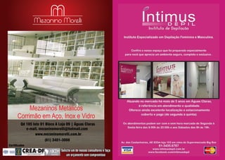 Mezaninos Metálicos
Mezaninos Metálicos
Corrimão em Aço, Inox e Vidro
Corrimão em Aço, Inox e Vidro
Qd 105 lote 01 Bloco A Loja 09 | Águas Claras
Qd 105 lote 01 Bloco A Loja 09 | Águas Claras
e-mail. mezaninomorelli@hotmail.com
e-mail. mezaninomorelli@hotmail.com
www.mezaninomorelli.com.br
www.mezaninomorelli.com.br

Certiﬁcados
Certiﬁcados

(61) 3401-3000
(61) 3401-3000

Solicite um de nossos consultores e faça
Solicite um de nossos consultores e faça
um orçamento sem compromisso
um orçamento sem compromisso

 