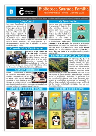 Boletín Informativo de xaneiro 2020 da Biblioteca Sagrada Familia da Coruña