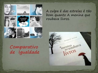 A culpa é das estrelas é tão
bom quanto A menina que
roubava livros.
Comparativo
de Igualdade
 