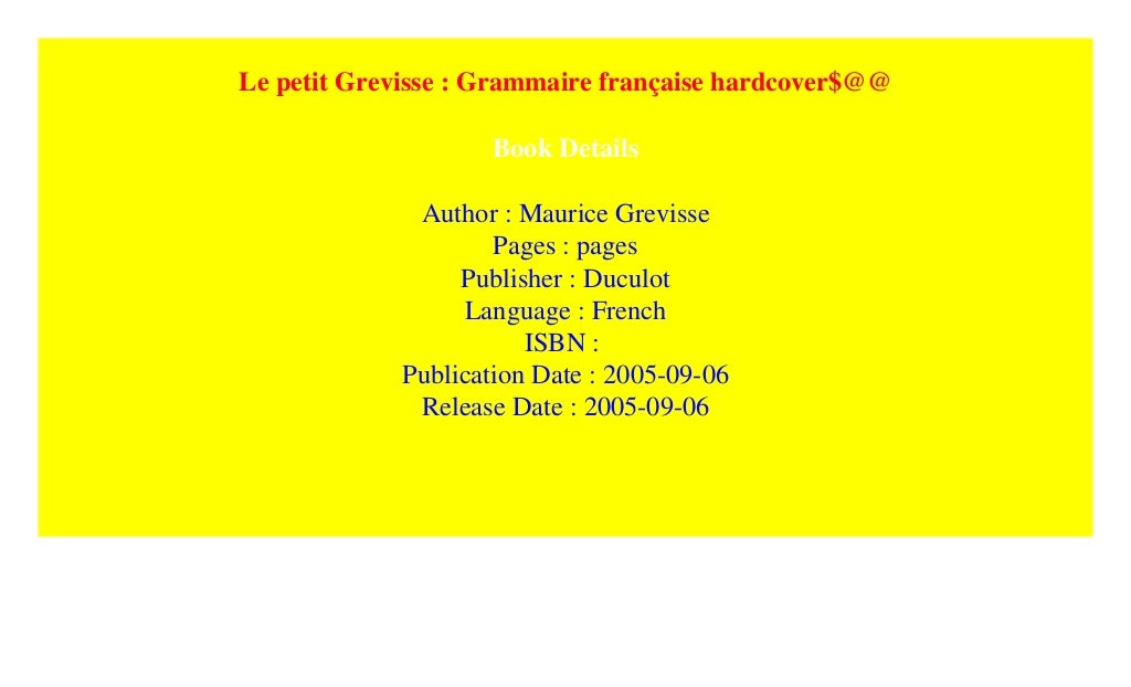 Le petit Grevisse Grammaire française hardcover